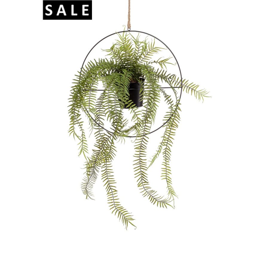 Fern in metal hanging ring 90cm