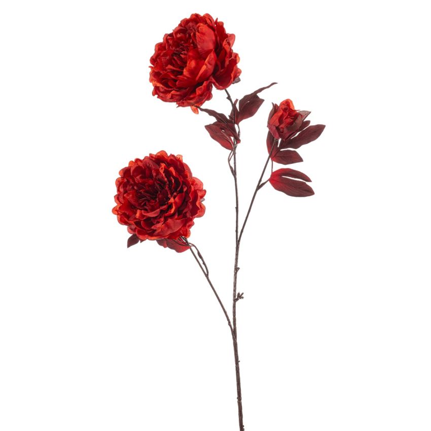 Peony spray x3 red 80cm