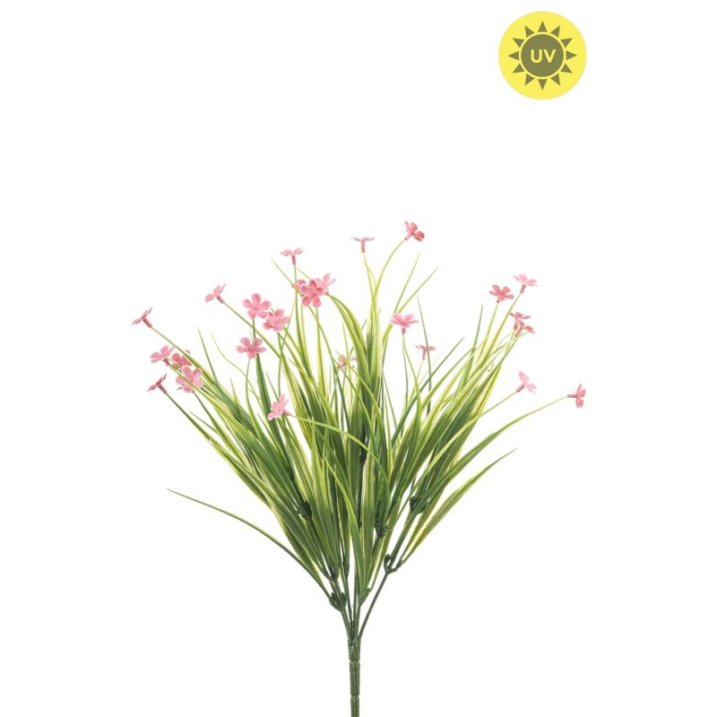 Grass bush w pink flower UV 40cm