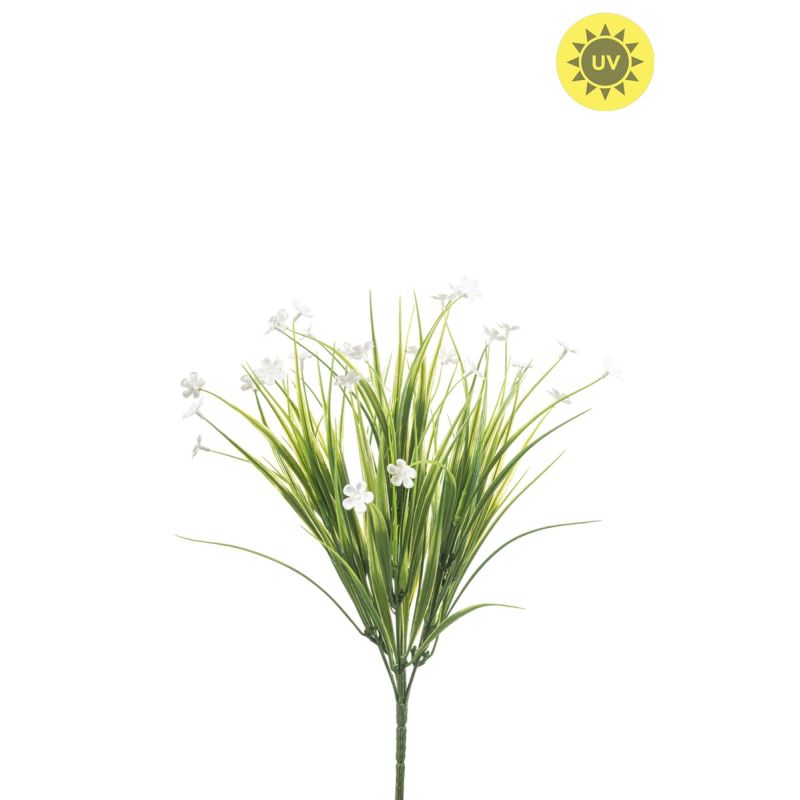Grass bush w white flower UV 40cm