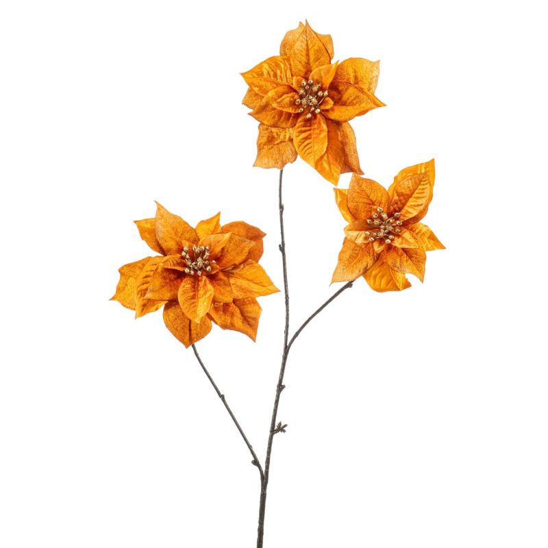 Poinsettia spray x3 orange 80cm