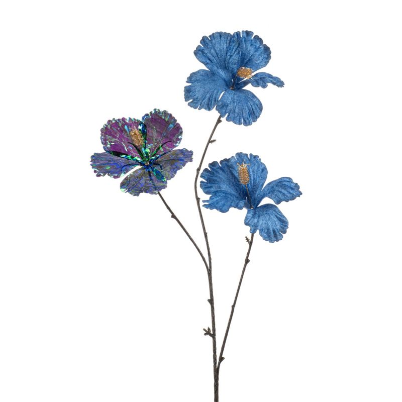 Hibiscus spray x3 blue glamour 82cm